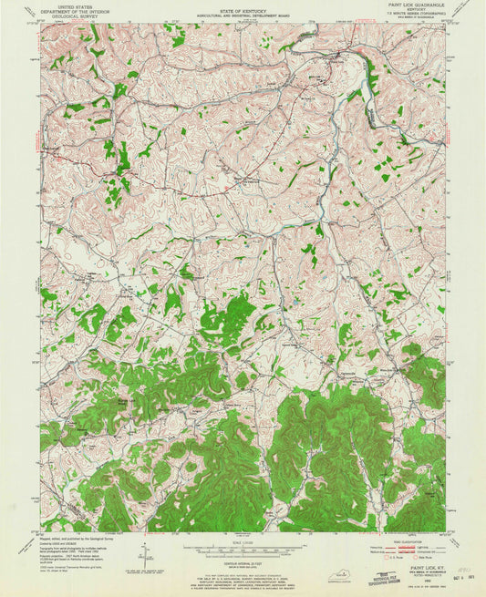 Classic USGS Paint Lick Kentucky 7.5'x7.5' Topo Map Image