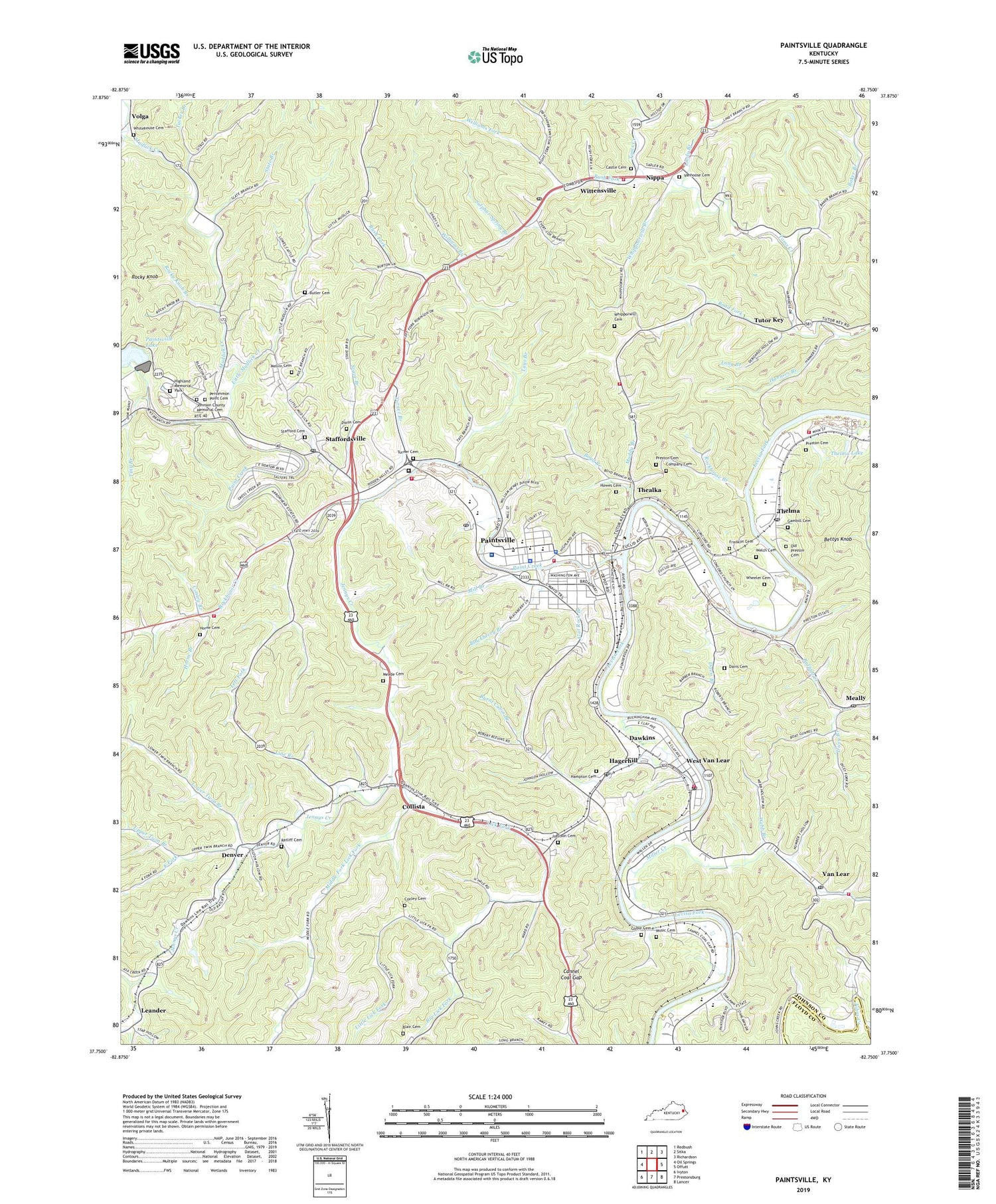 Paintsville Kentucky US Topo Map Image