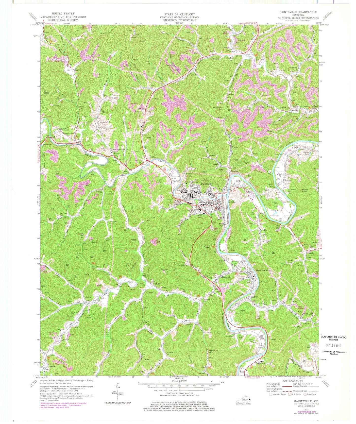 Classic USGS Paintsville Kentucky 7.5'x7.5' Topo Map Image
