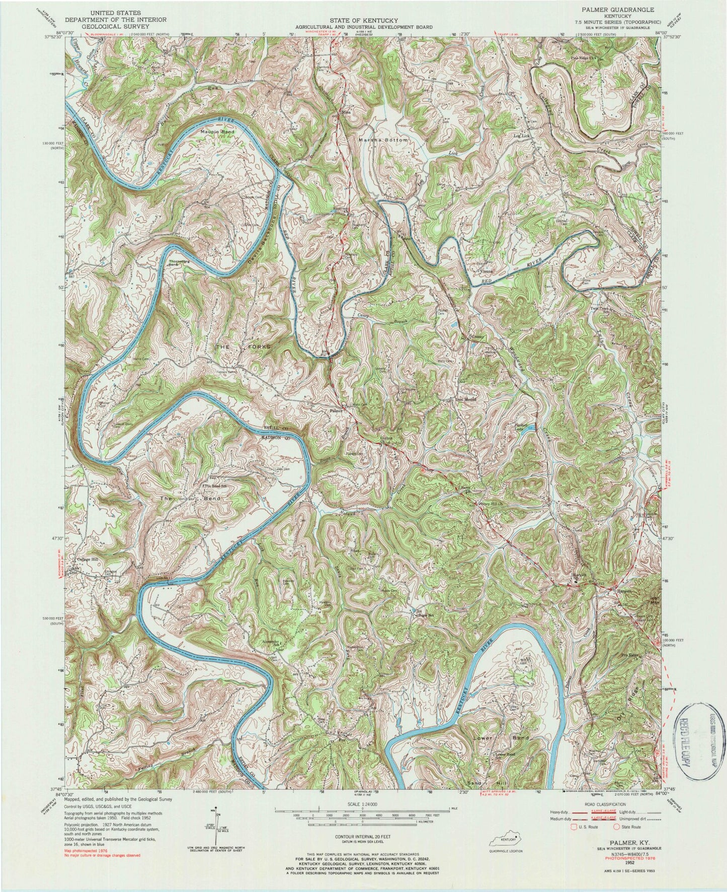 Classic USGS Palmer Kentucky 7.5'x7.5' Topo Map Image