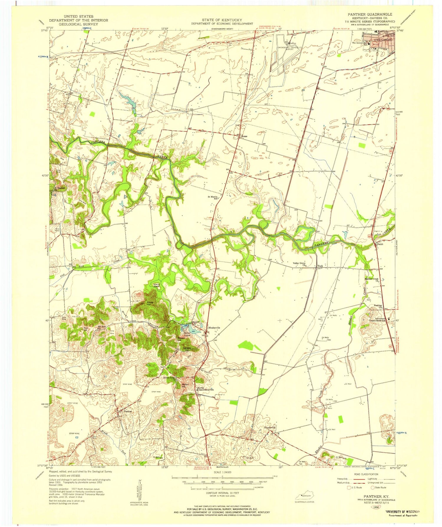 Classic USGS Panther Kentucky 7.5'x7.5' Topo Map Image
