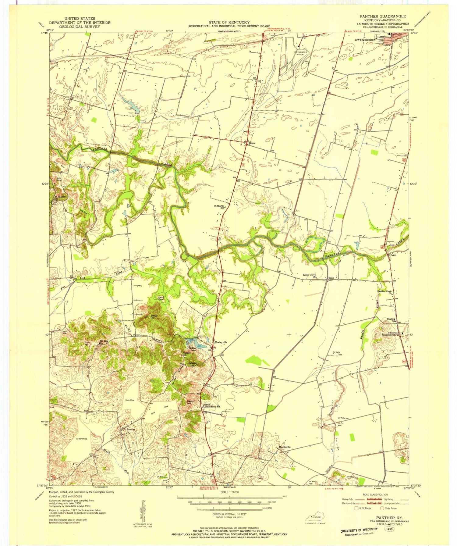 Classic USGS Panther Kentucky 7.5'x7.5' Topo Map Image