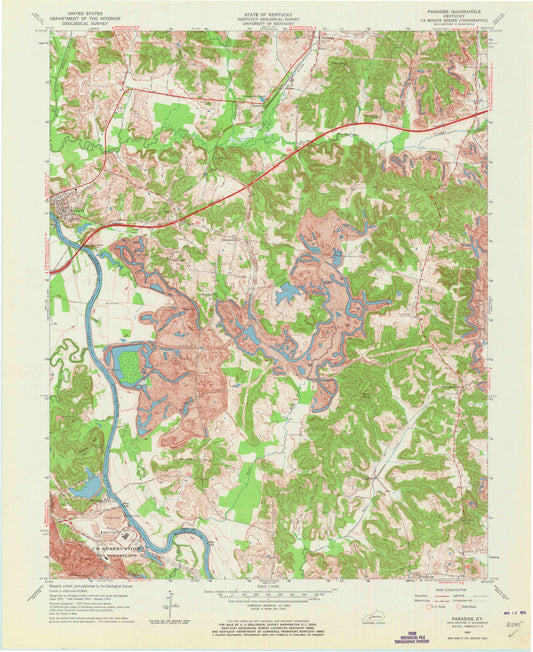 Classic USGS Paradise Kentucky 7.5'x7.5' Topo Map Image
