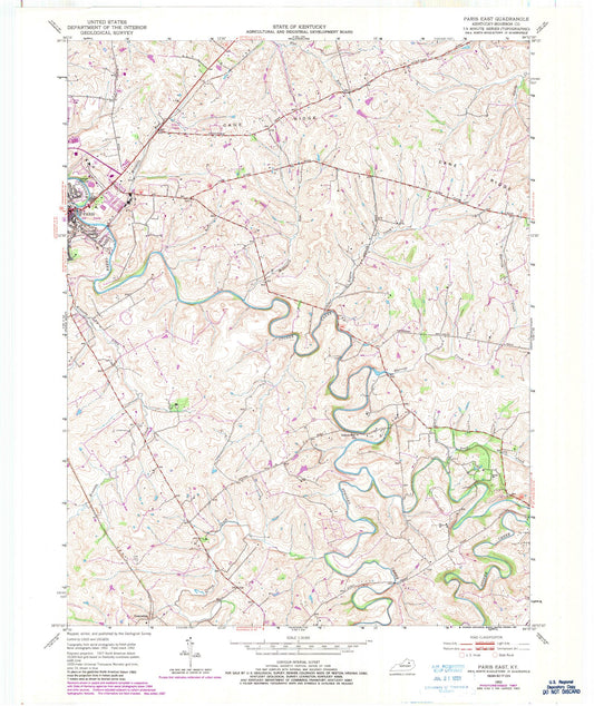 Classic USGS Paris East Kentucky 7.5'x7.5' Topo Map Image