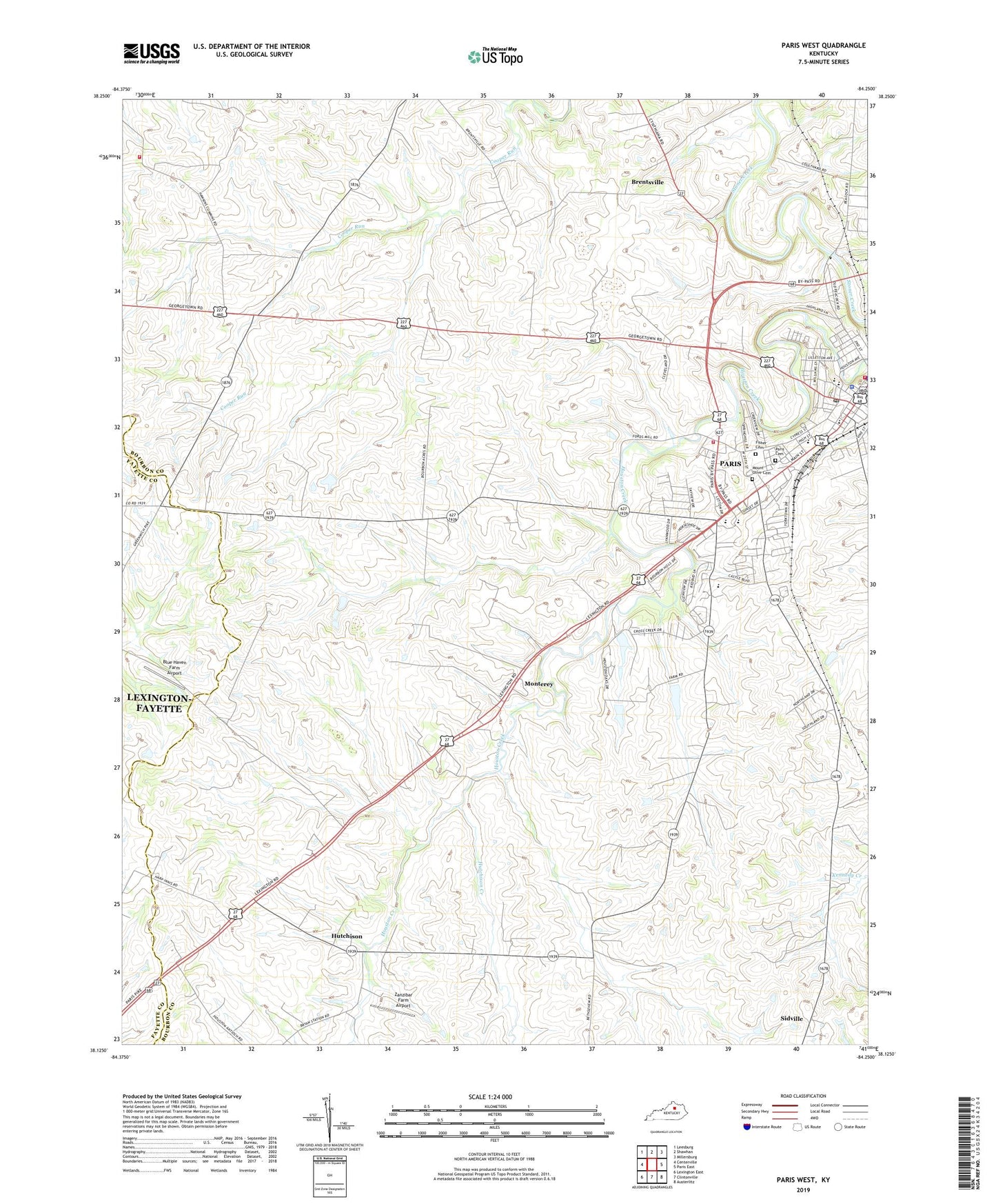 Paris West Kentucky US Topo Map Image