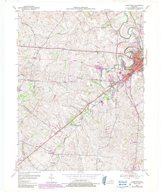 Classic USGS Paris West Kentucky 7.5'x7.5' Topo Map Image