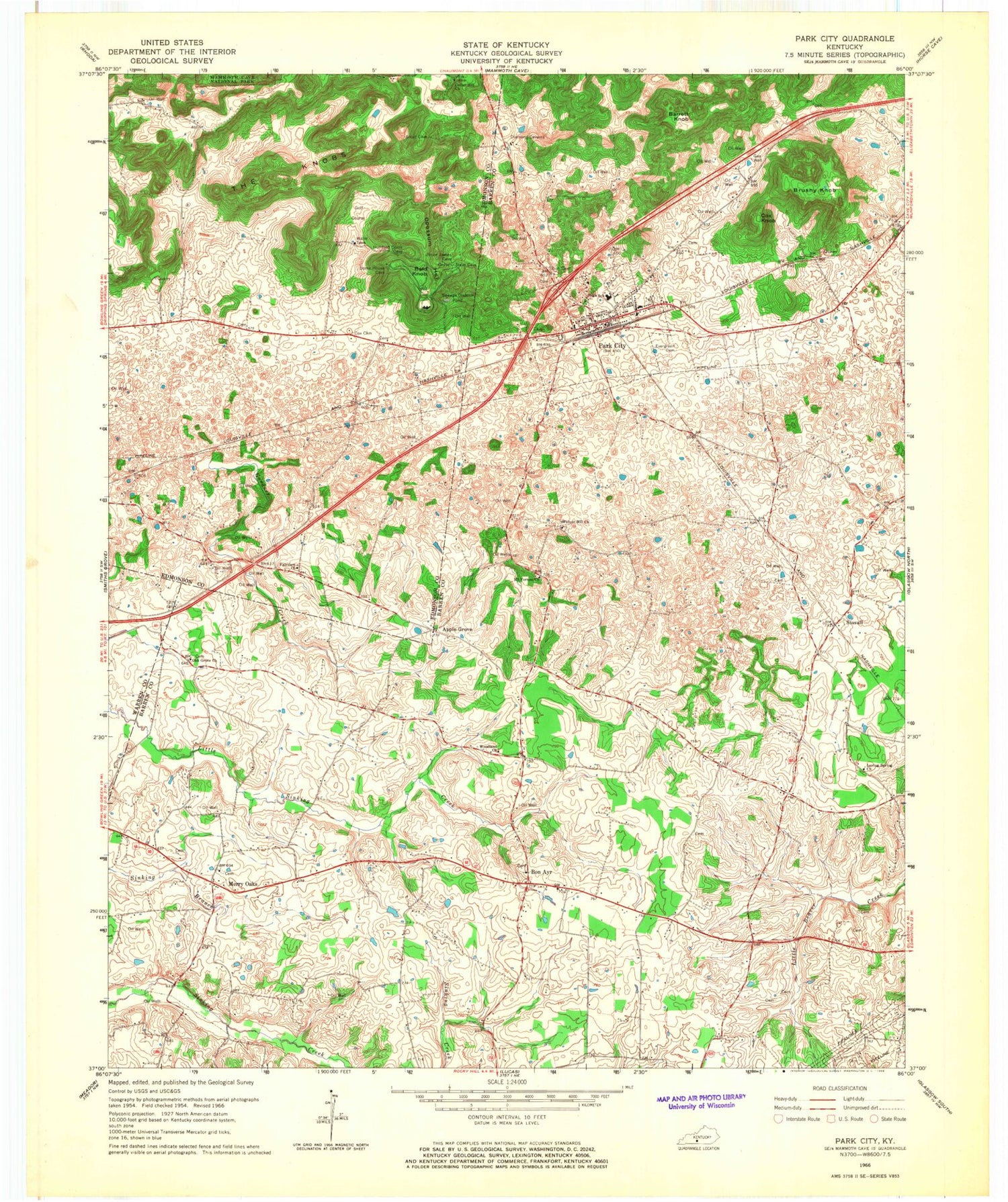 Classic USGS Park City Kentucky 7.5'x7.5' Topo Map Image