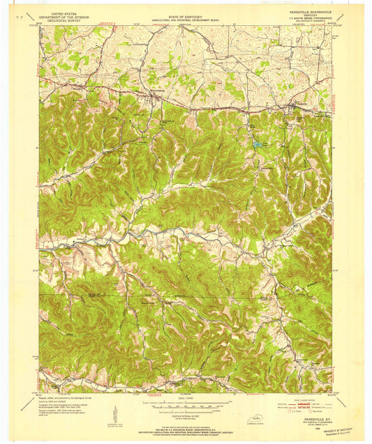 Classic USGS Parksville Kentucky 7.5'x7.5' Topo Map Image