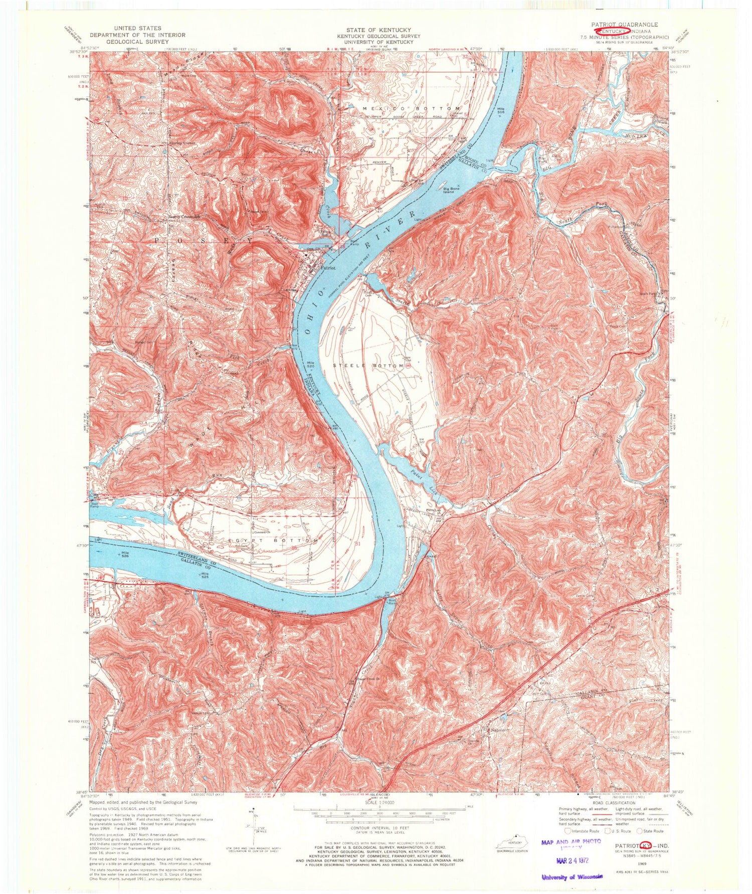 Classic USGS Patriot Indiana 7.5'x7.5' Topo Map Image