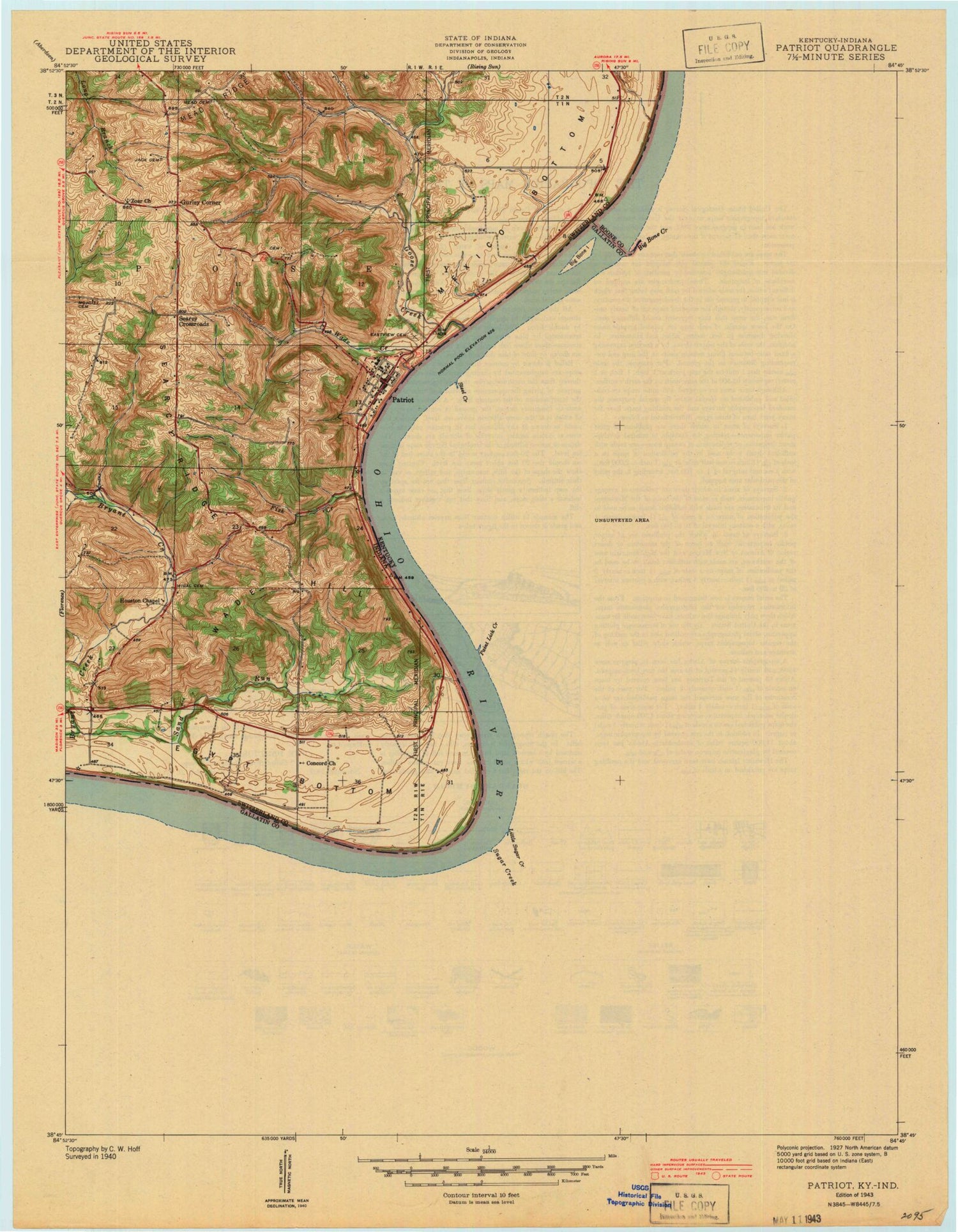 Classic USGS Patriot Indiana 7.5'x7.5' Topo Map Image