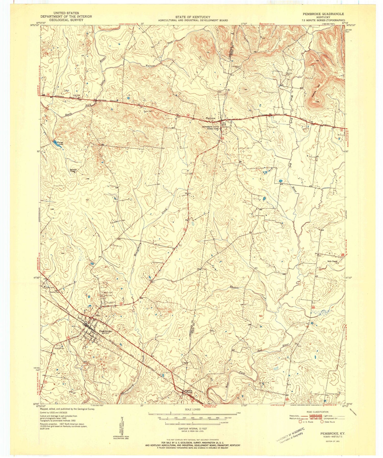 Classic USGS Pembroke Kentucky 7.5'x7.5' Topo Map Image
