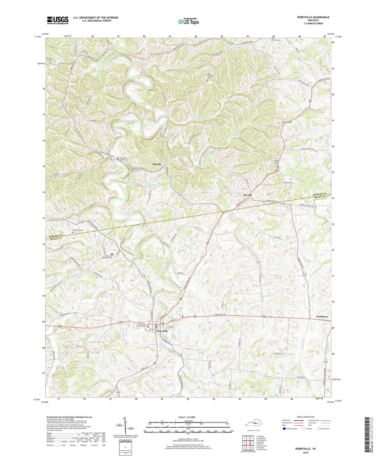 Perryville Kentucky US Topo Map Image