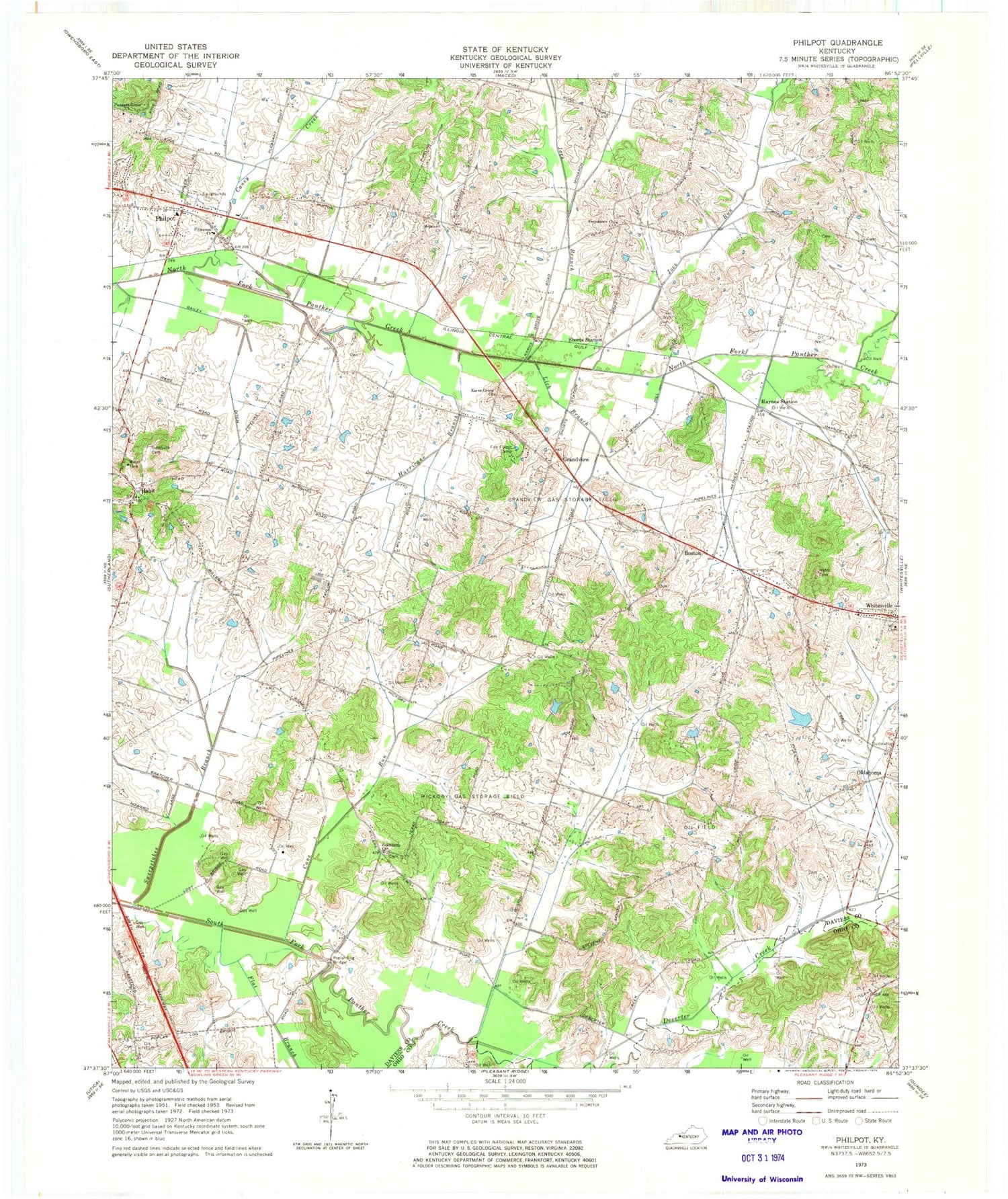 Classic USGS Philpot Kentucky 7.5'x7.5' Topo Map Image