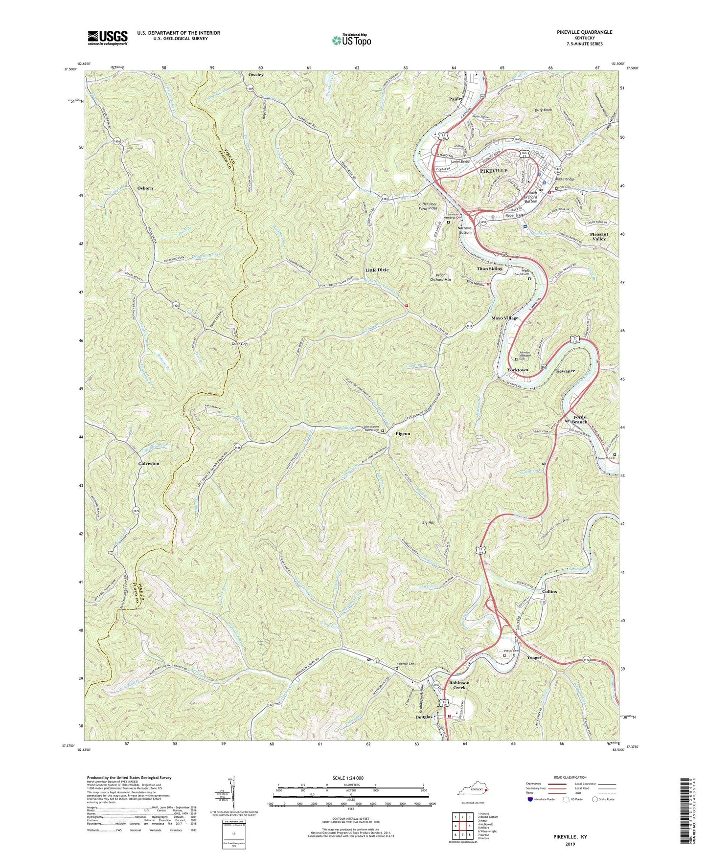 Pikeville Kentucky US Topo Map Image