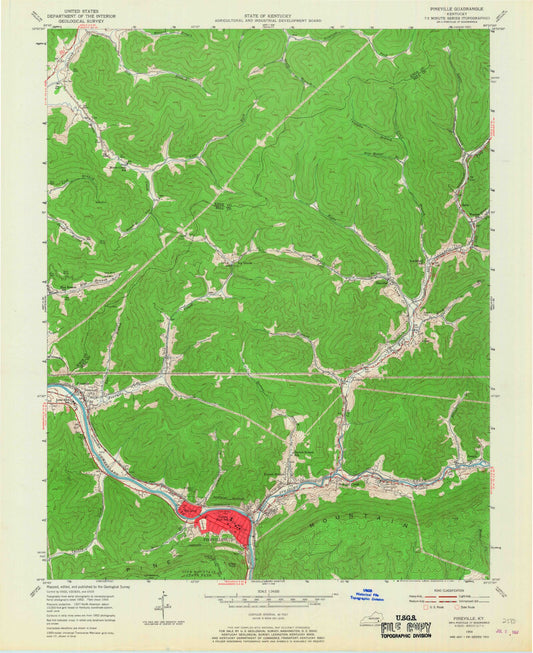 Classic USGS Pineville Kentucky 7.5'x7.5' Topo Map Image