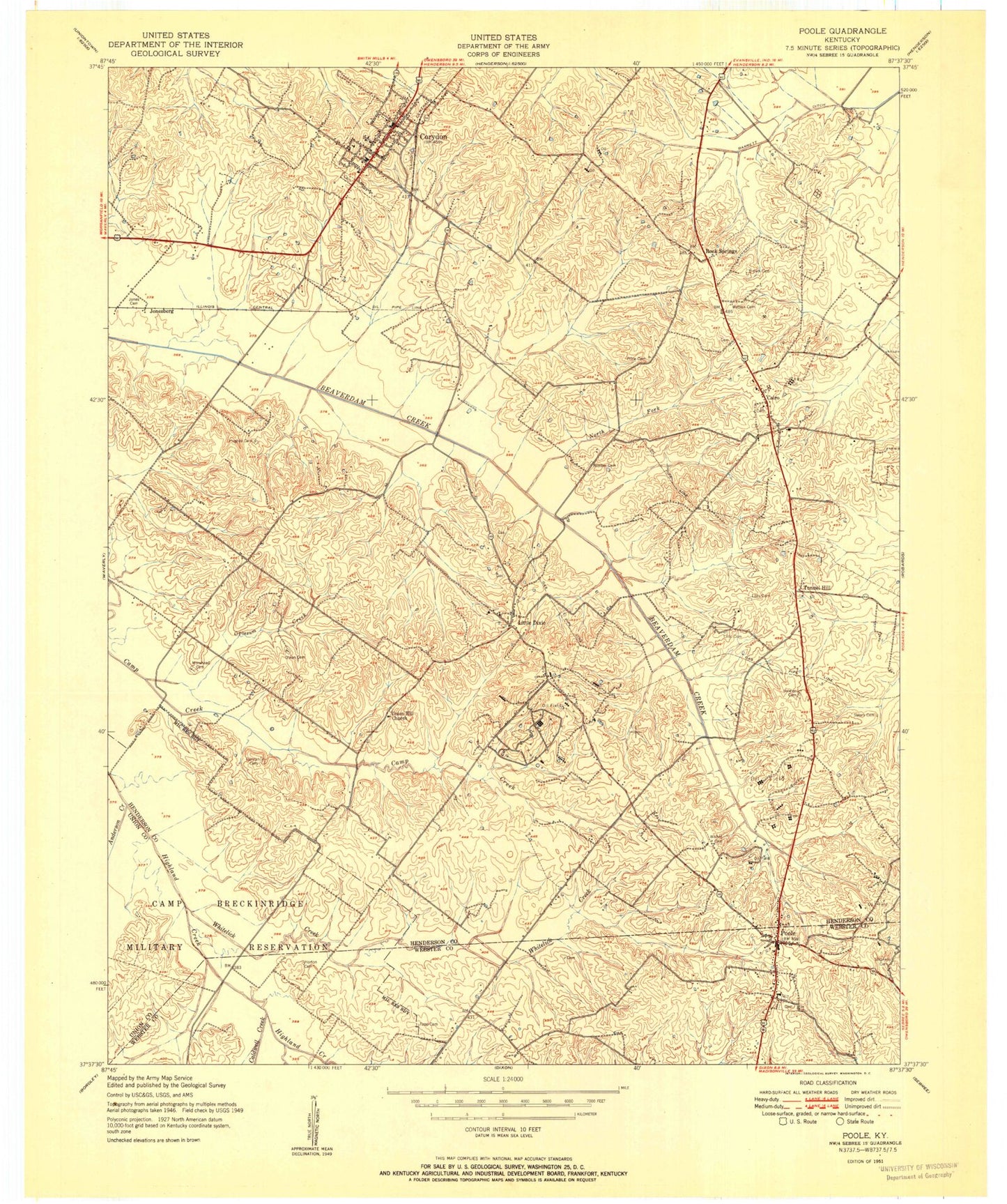 Classic USGS Poole Kentucky 7.5'x7.5' Topo Map Image