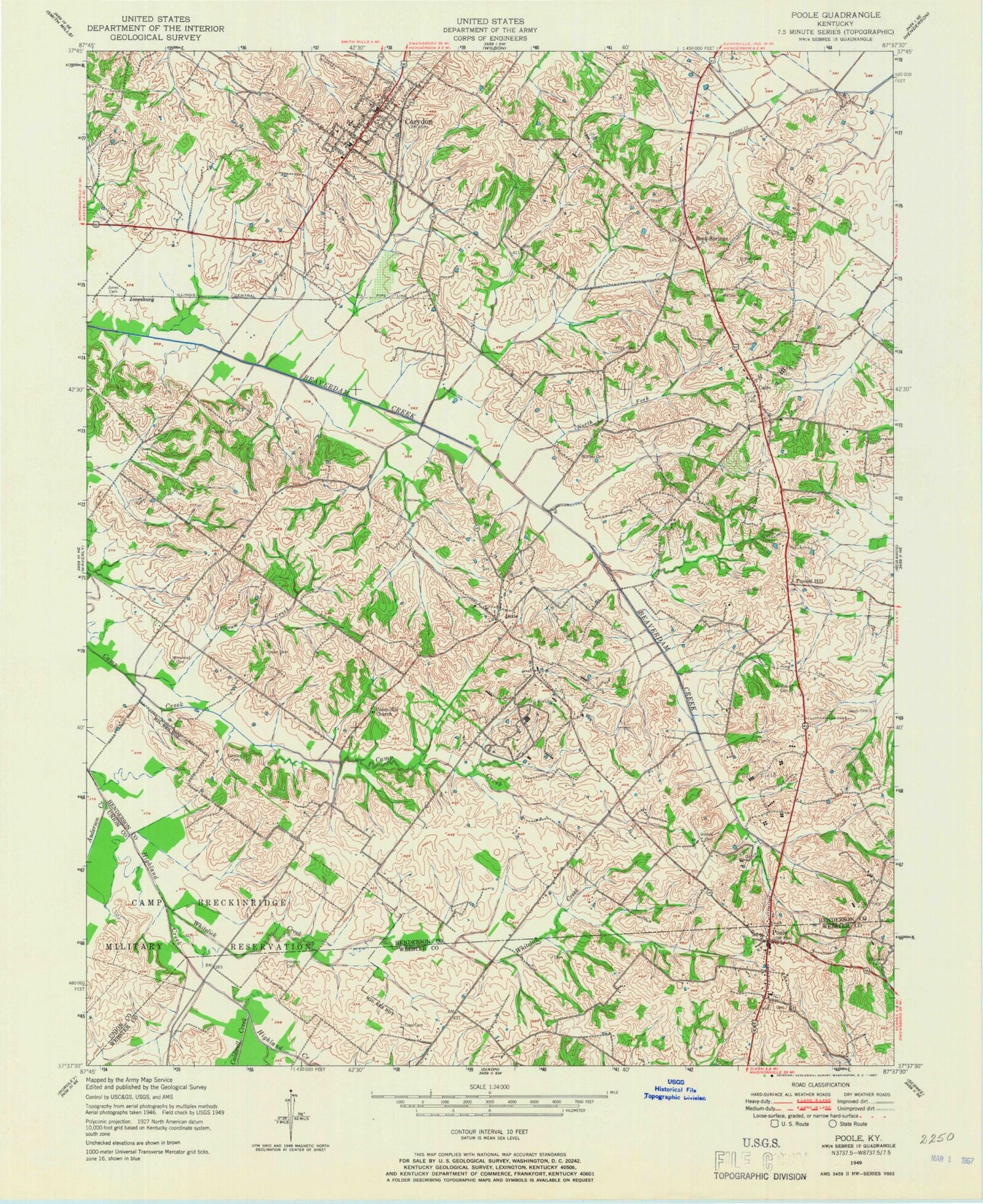 Classic USGS Poole Kentucky 7.5'x7.5' Topo Map Image