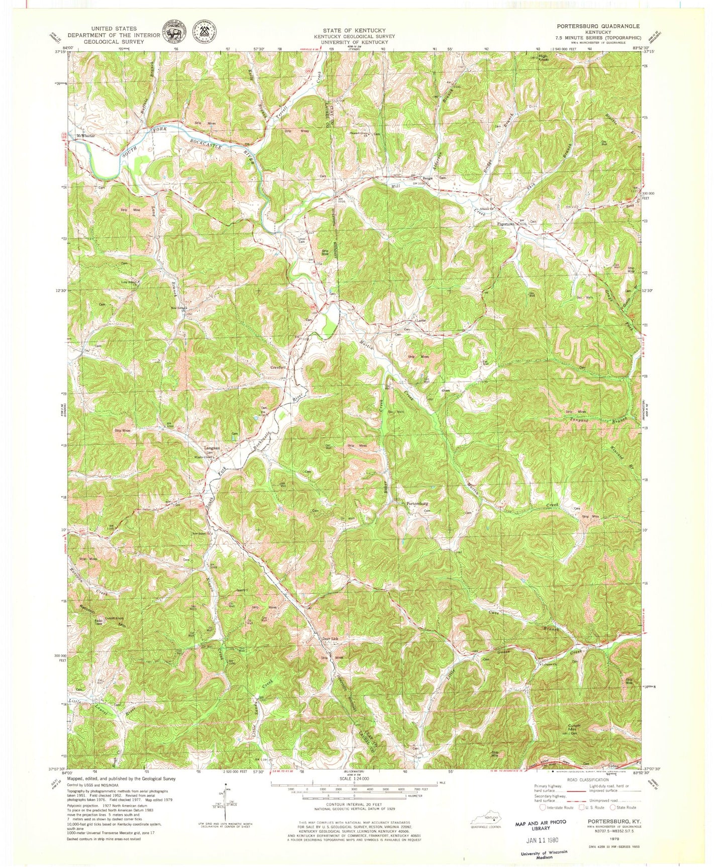 Classic USGS Portersburg Kentucky 7.5'x7.5' Topo Map Image