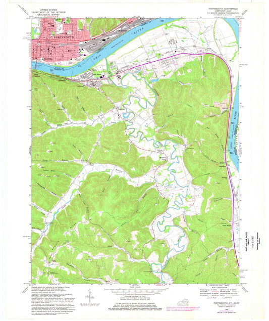 Classic USGS Portsmouth Ohio 7.5'x7.5' Topo Map Image