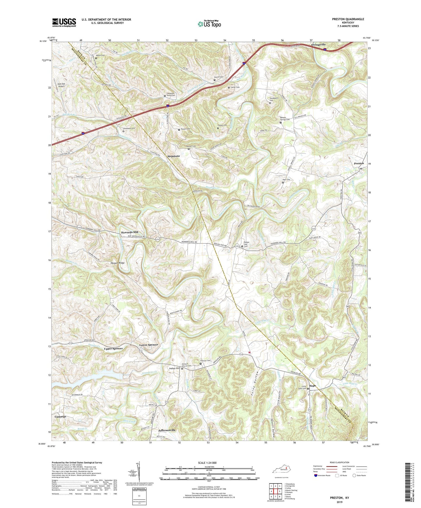 Preston Kentucky US Topo Map Image