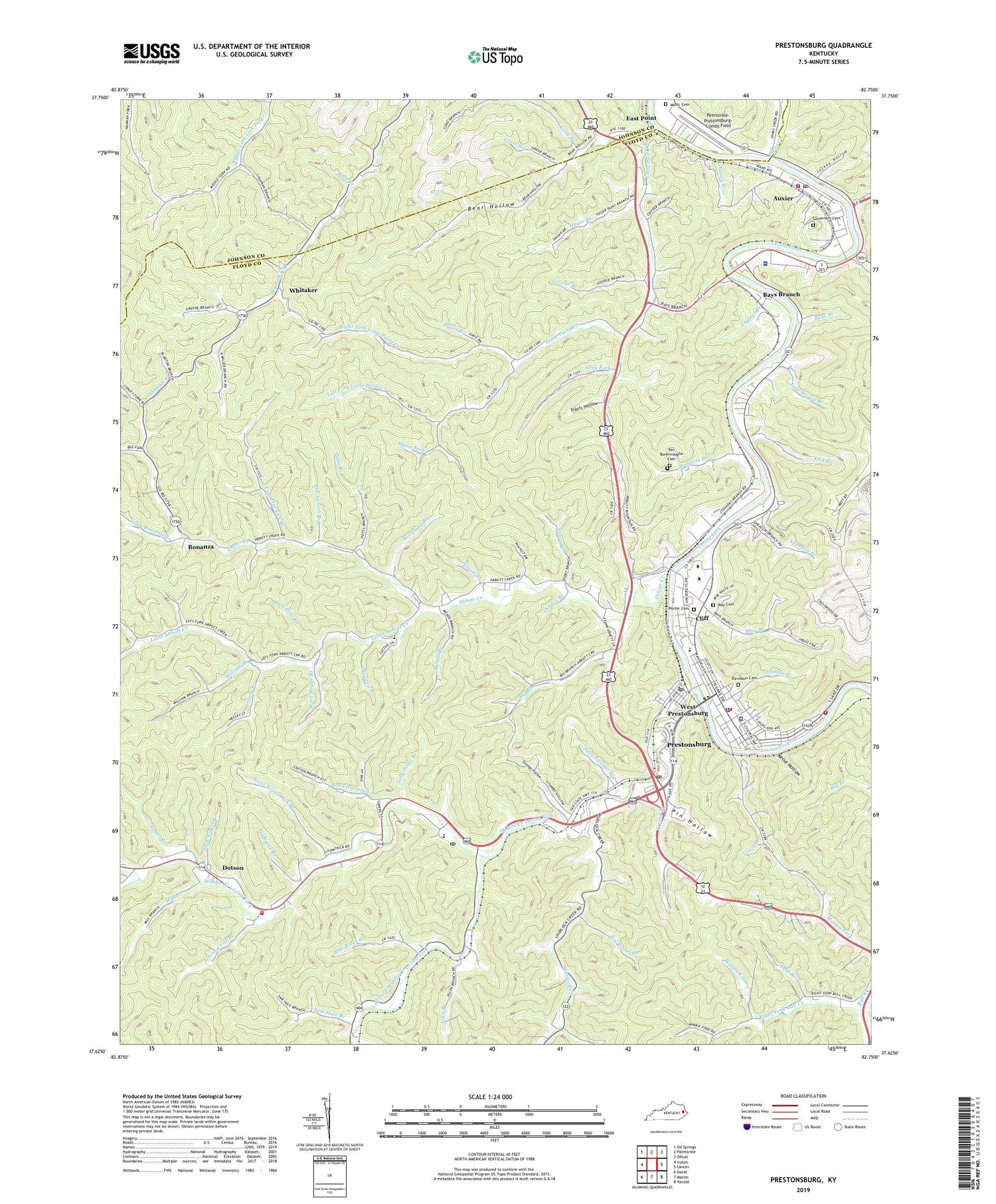 Prestonsburg Kentucky US Topo Map Image