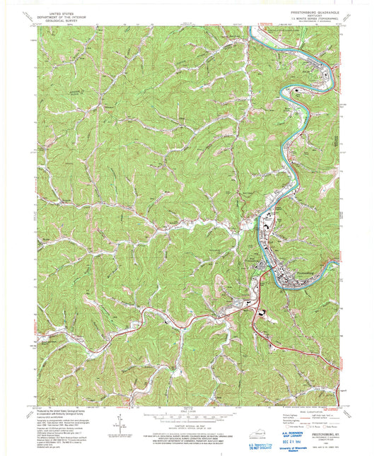 Classic USGS Prestonsburg Kentucky 7.5'x7.5' Topo Map Image