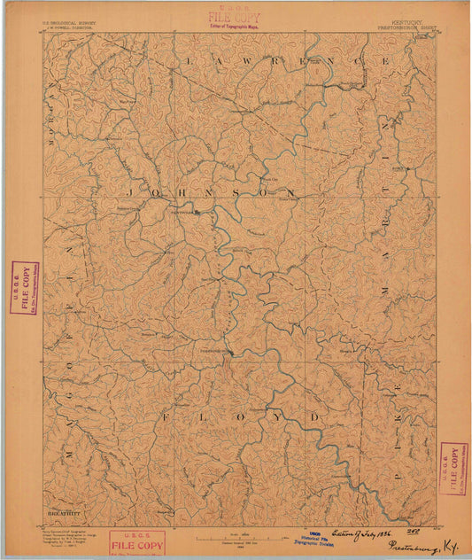 Historic 1886 Prestonsburg Kentucky 30'x30' Topo Map Image