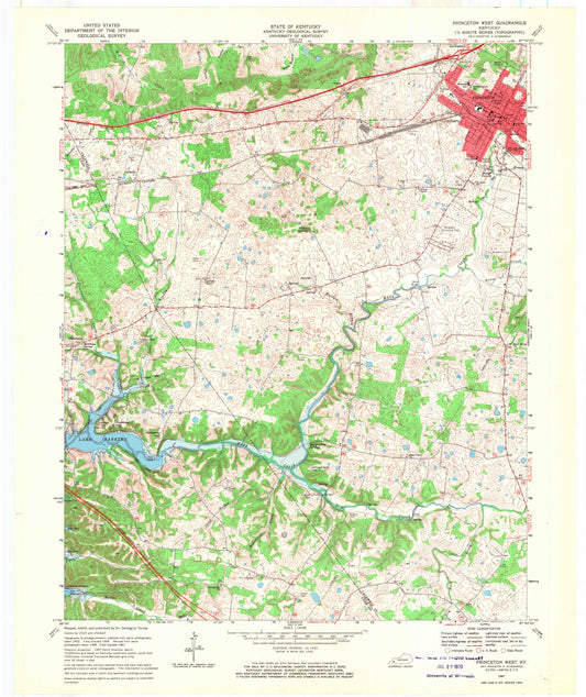 Classic USGS Princeton West Kentucky 7.5'x7.5' Topo Map Image