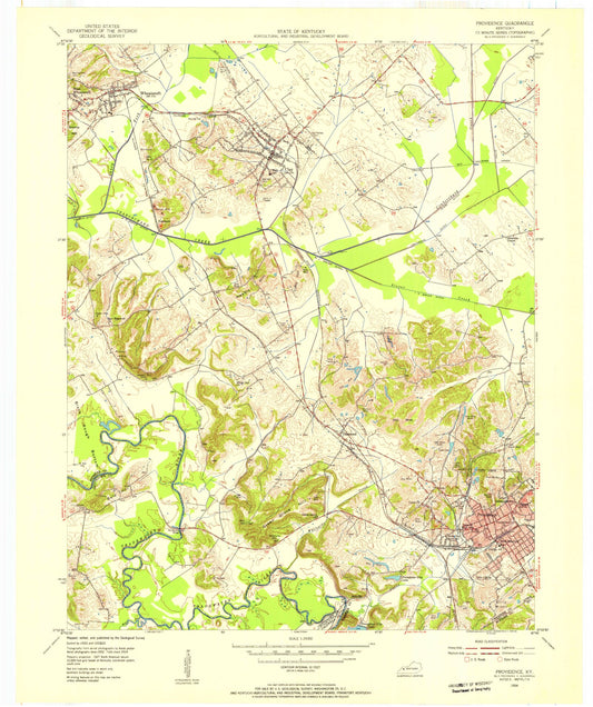 Classic USGS Providence Kentucky 7.5'x7.5' Topo Map Image