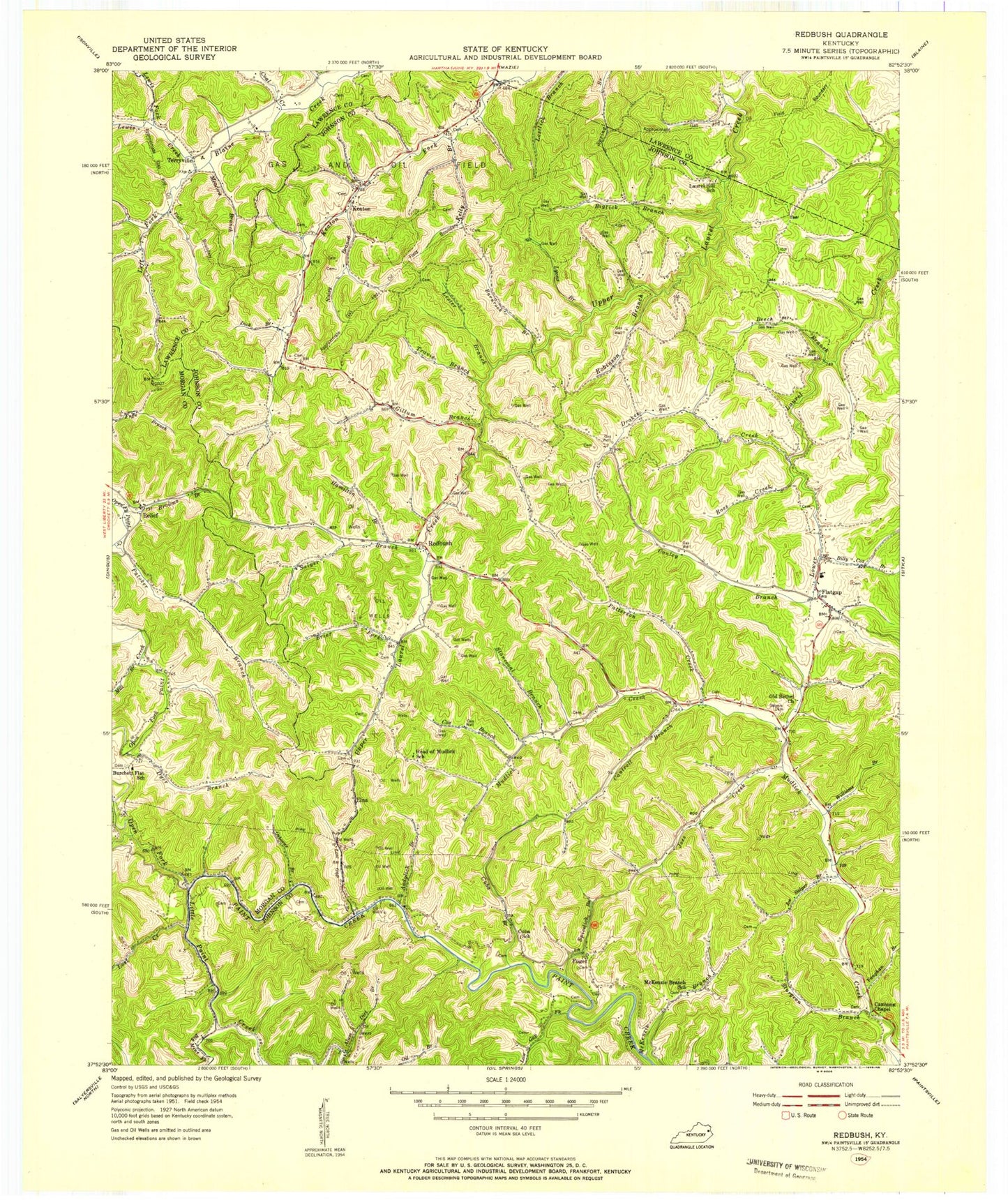 Classic USGS Redbush Kentucky 7.5'x7.5' Topo Map Image