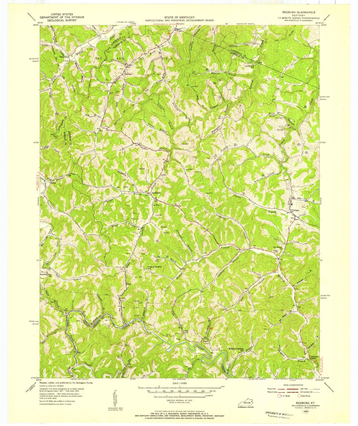 Classic USGS Redbush Kentucky 7.5'x7.5' Topo Map Image