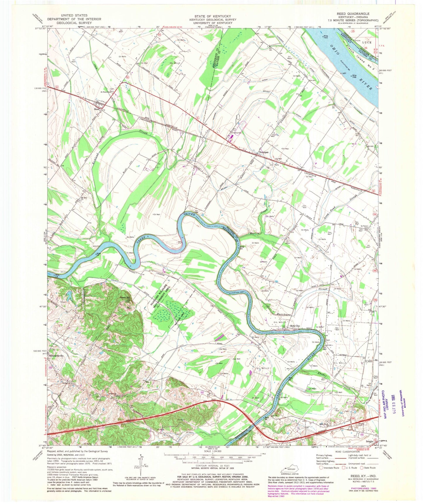 Classic USGS Reed Kentucky 7.5'x7.5' Topo Map Image