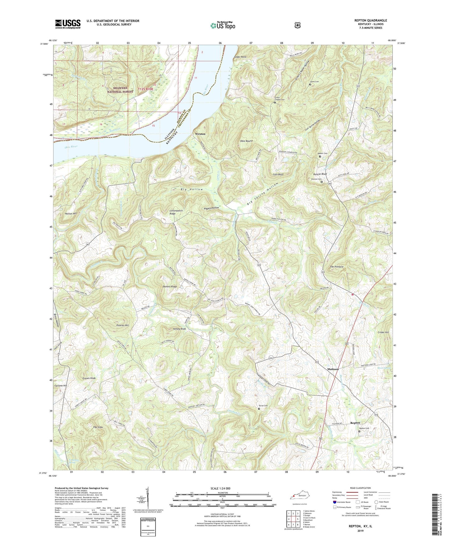 Repton Kentucky US Topo Map Image