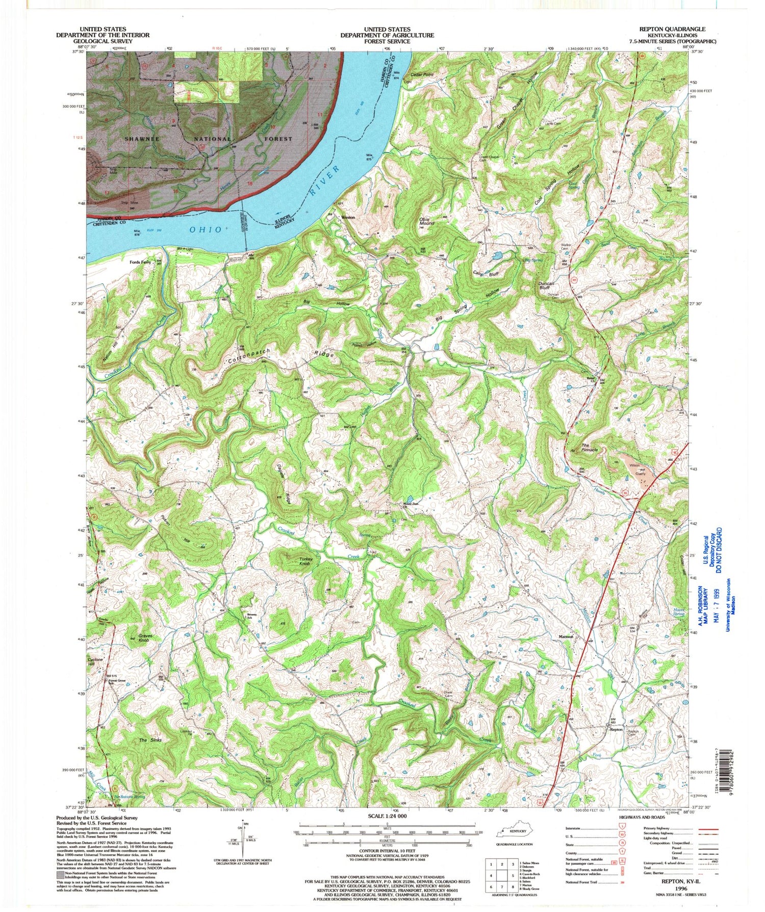 Classic USGS Repton Kentucky 7.5'x7.5' Topo Map Image