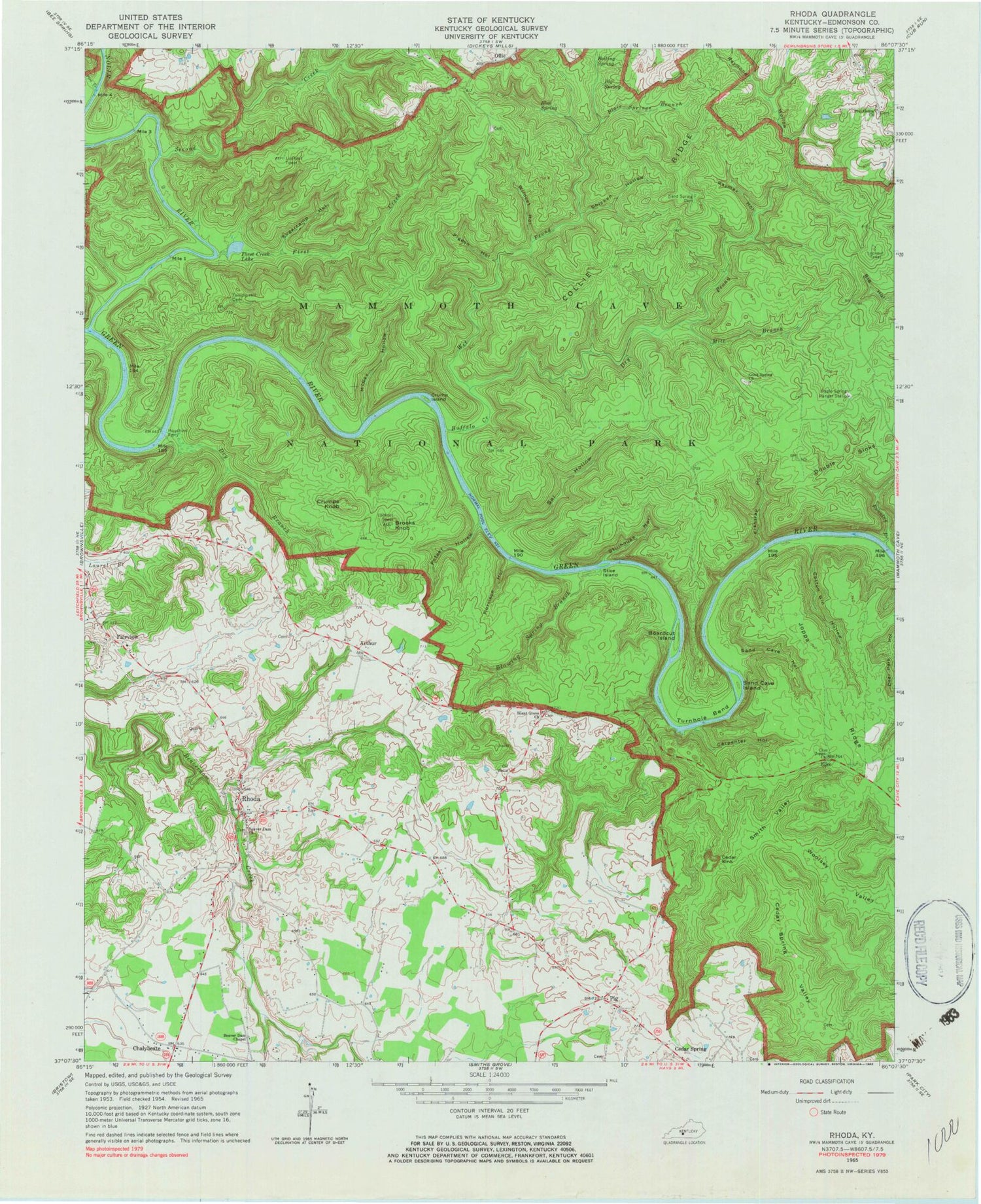 Classic USGS Rhoda Kentucky 7.5'x7.5' Topo Map Image