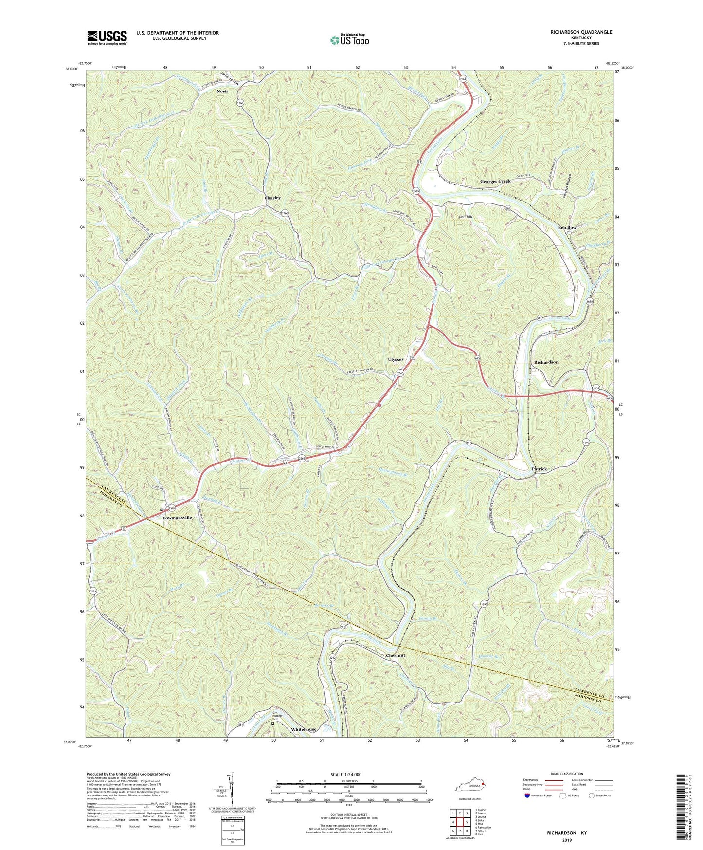 Richardson Kentucky US Topo Map Image