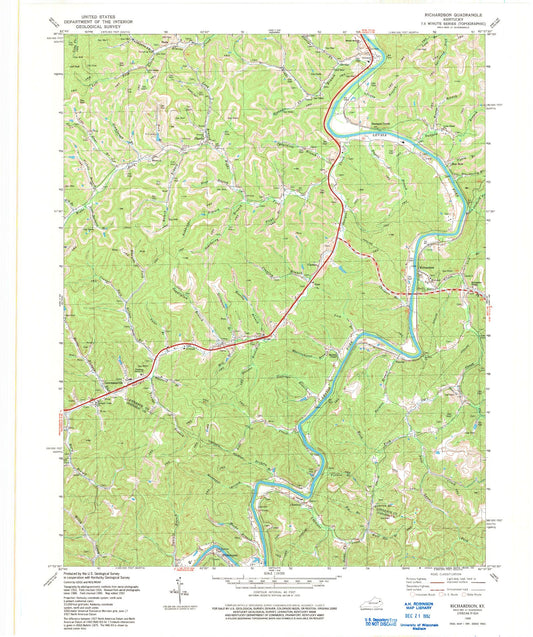 Classic USGS Richardson Kentucky 7.5'x7.5' Topo Map Image