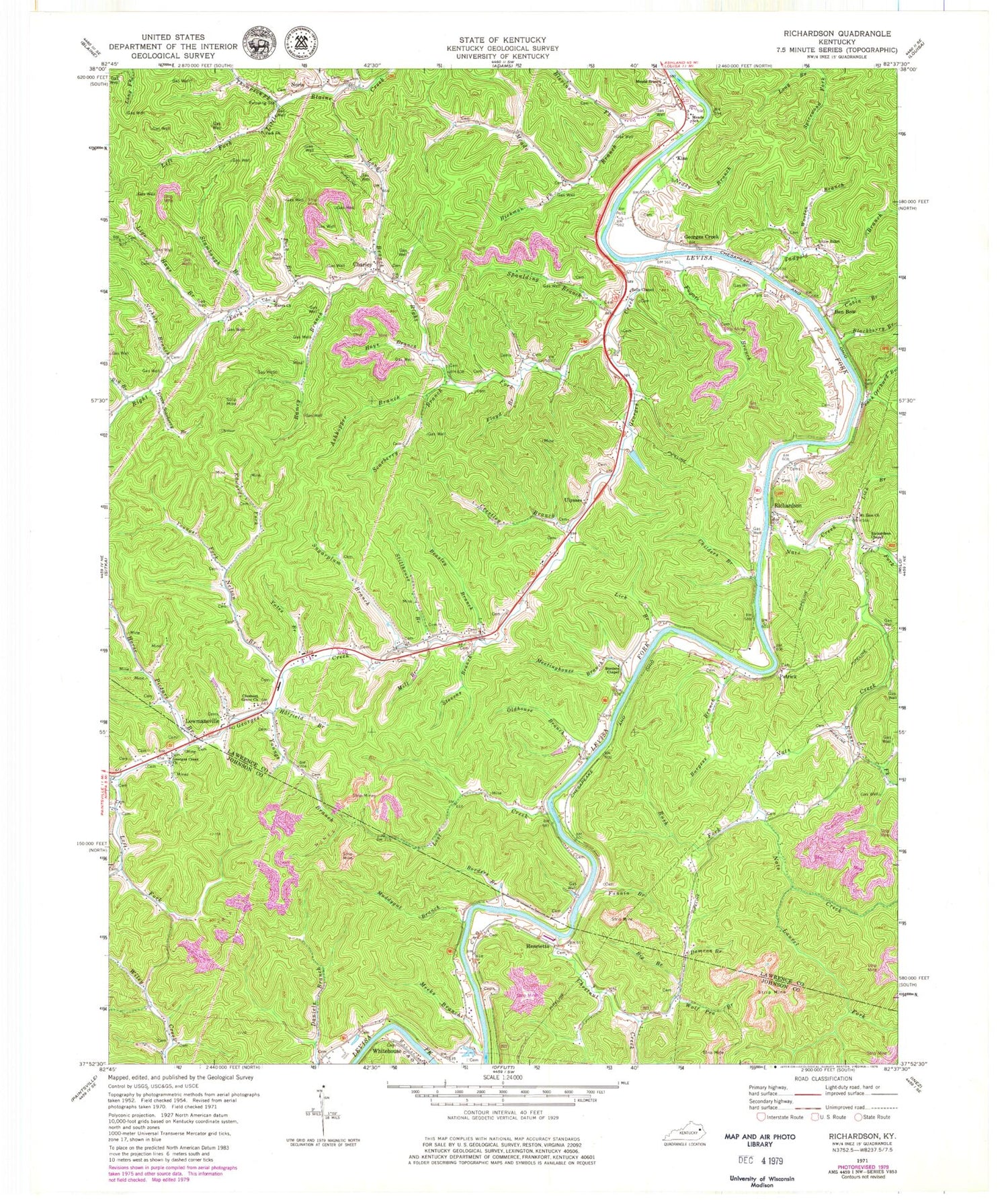 Classic USGS Richardson Kentucky 7.5'x7.5' Topo Map Image