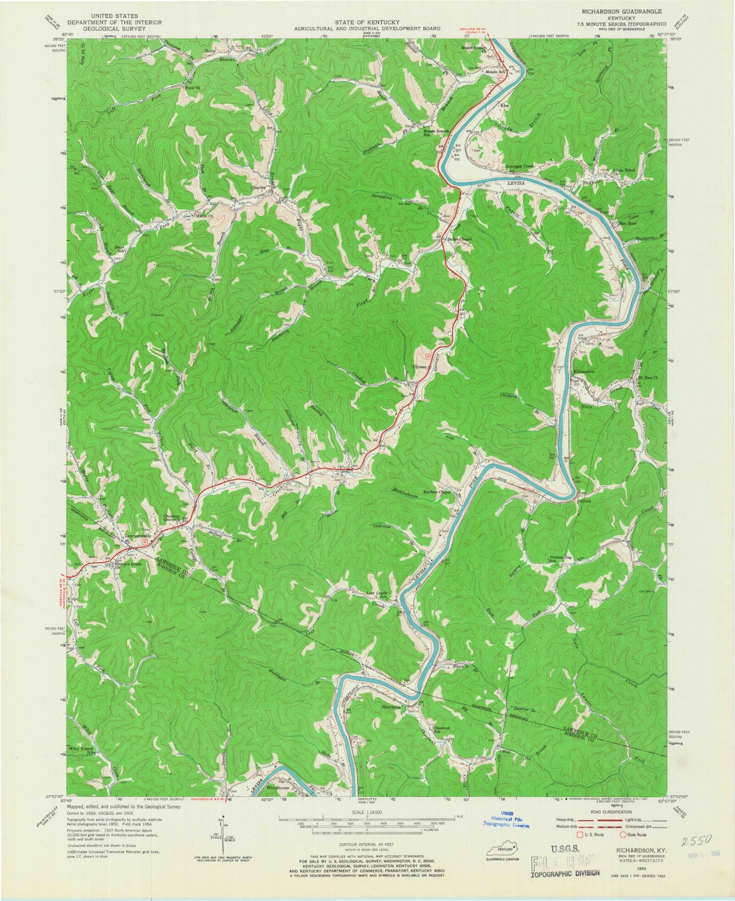 Classic USGS Richardson Kentucky 7.5'x7.5' Topo Map Image