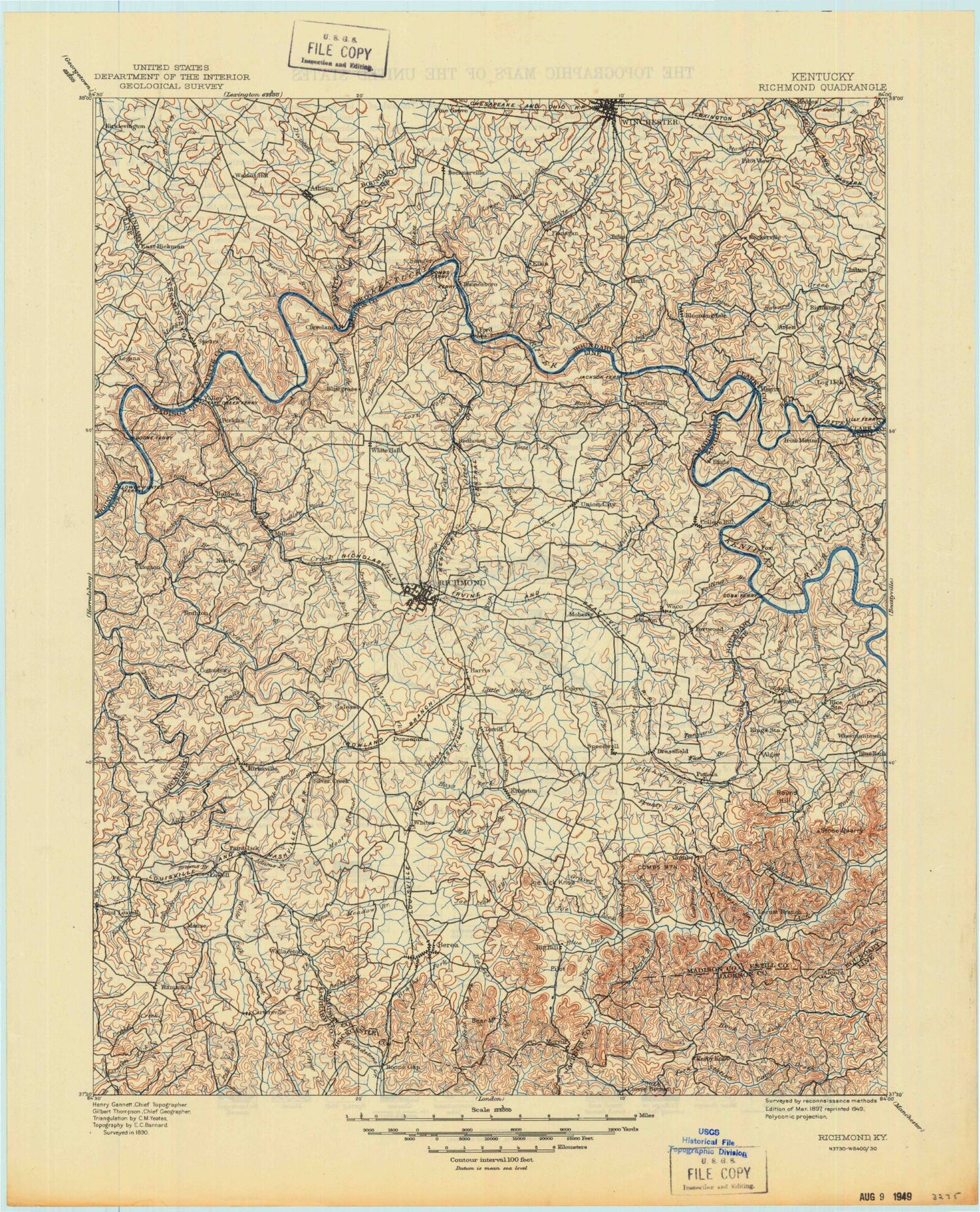 Historic 1897 Richmond Kentucky 30'x30' Topo Map Image