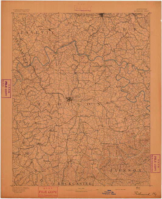 Historic 1892 Richmond Kentucky 30'x30' Topo Map Image