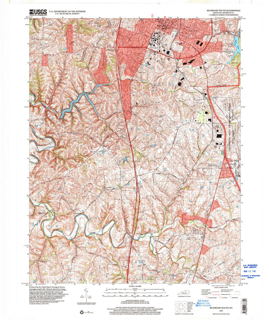 Classic USGS Richmond South Kentucky 7.5'x7.5' Topo Map Image