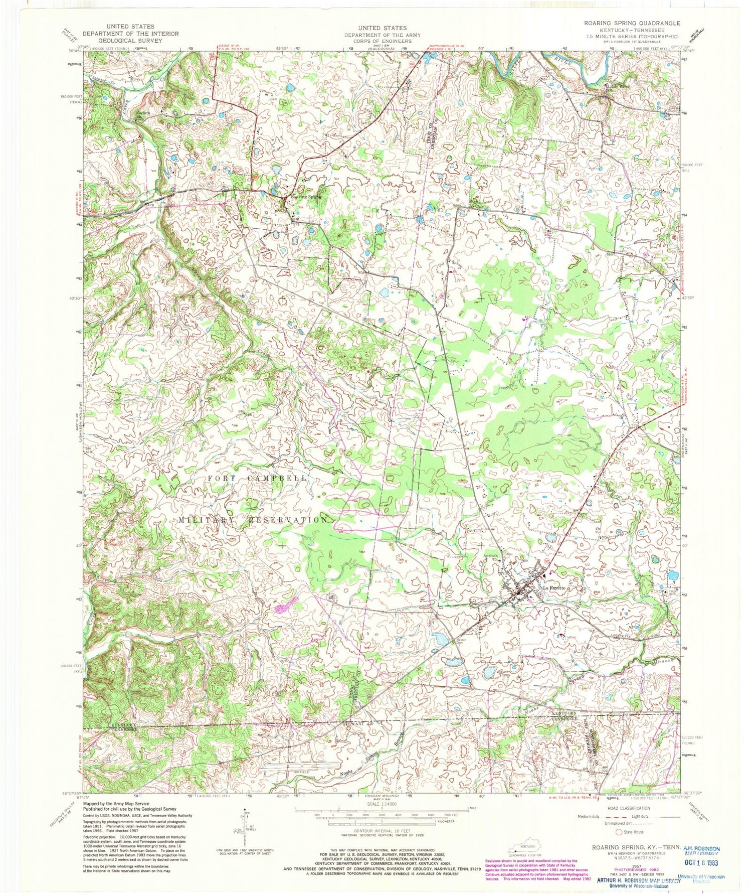 Classic USGS Roaring Spring Kentucky 7.5'x7.5' Topo Map Image