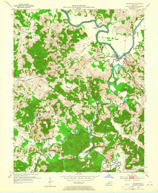 Classic USGS Rochester Kentucky 7.5'x7.5' Topo Map Image