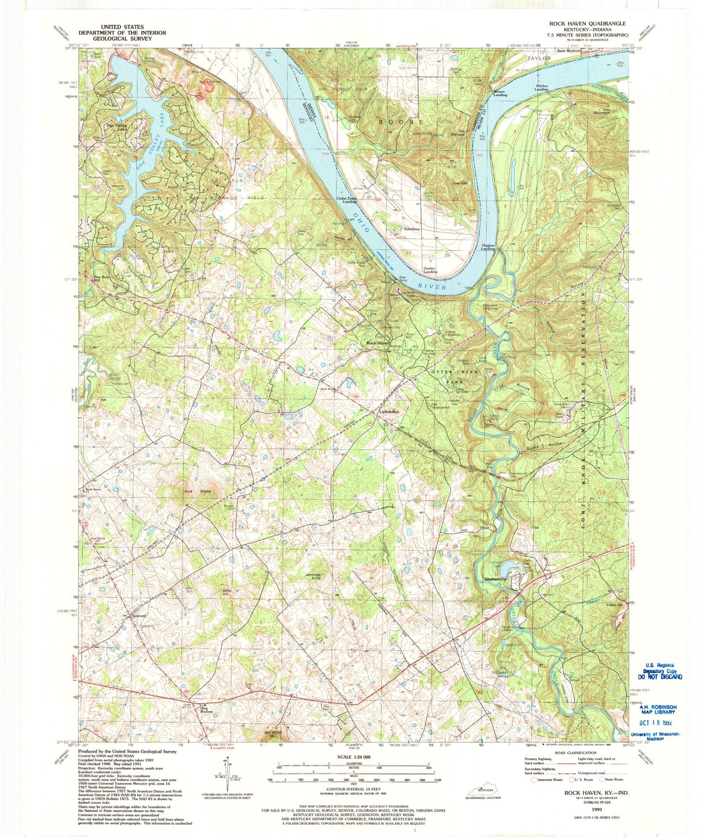 Classic USGS Rock Haven Kentucky 7.5'x7.5' Topo Map Image