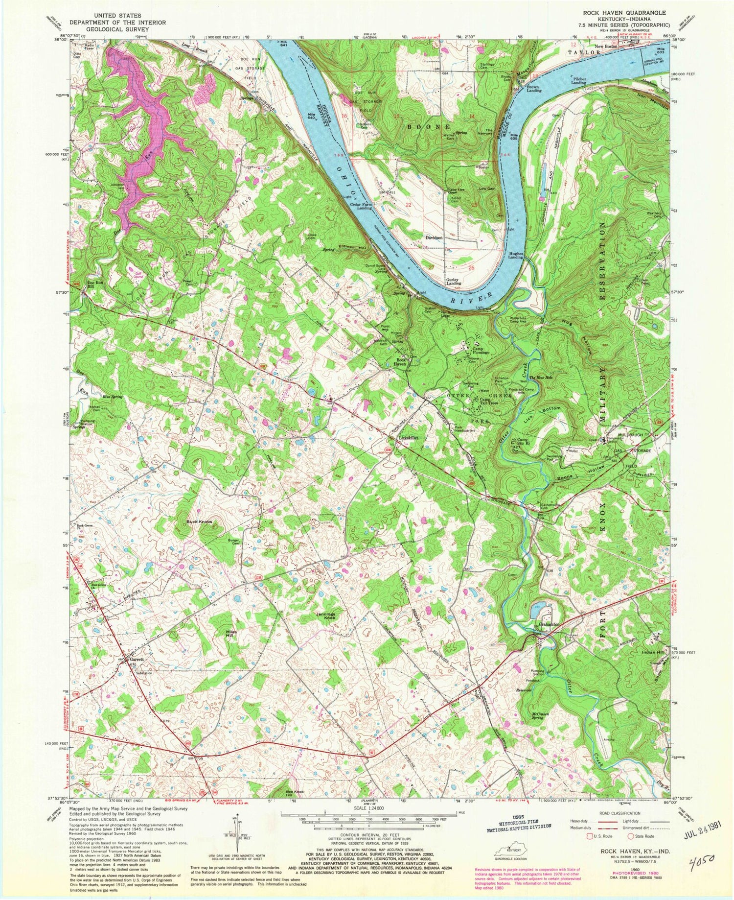 Classic USGS Rock Haven Kentucky 7.5'x7.5' Topo Map Image