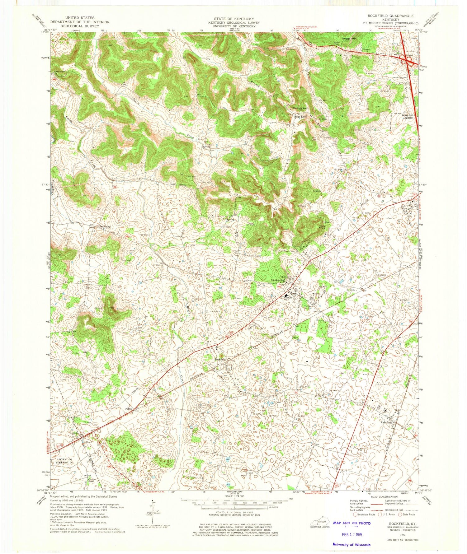 Classic USGS Rockfield Kentucky 7.5'x7.5' Topo Map Image