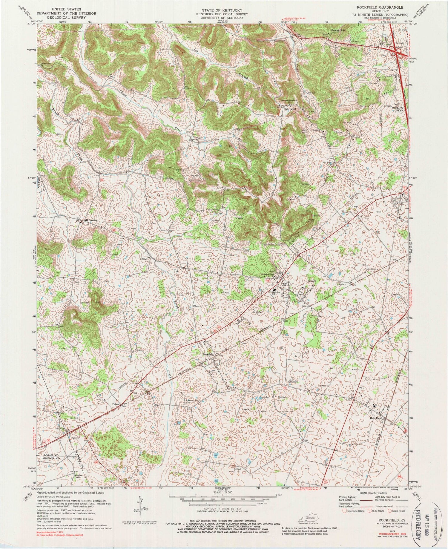 Classic USGS Rockfield Kentucky 7.5'x7.5' Topo Map Image
