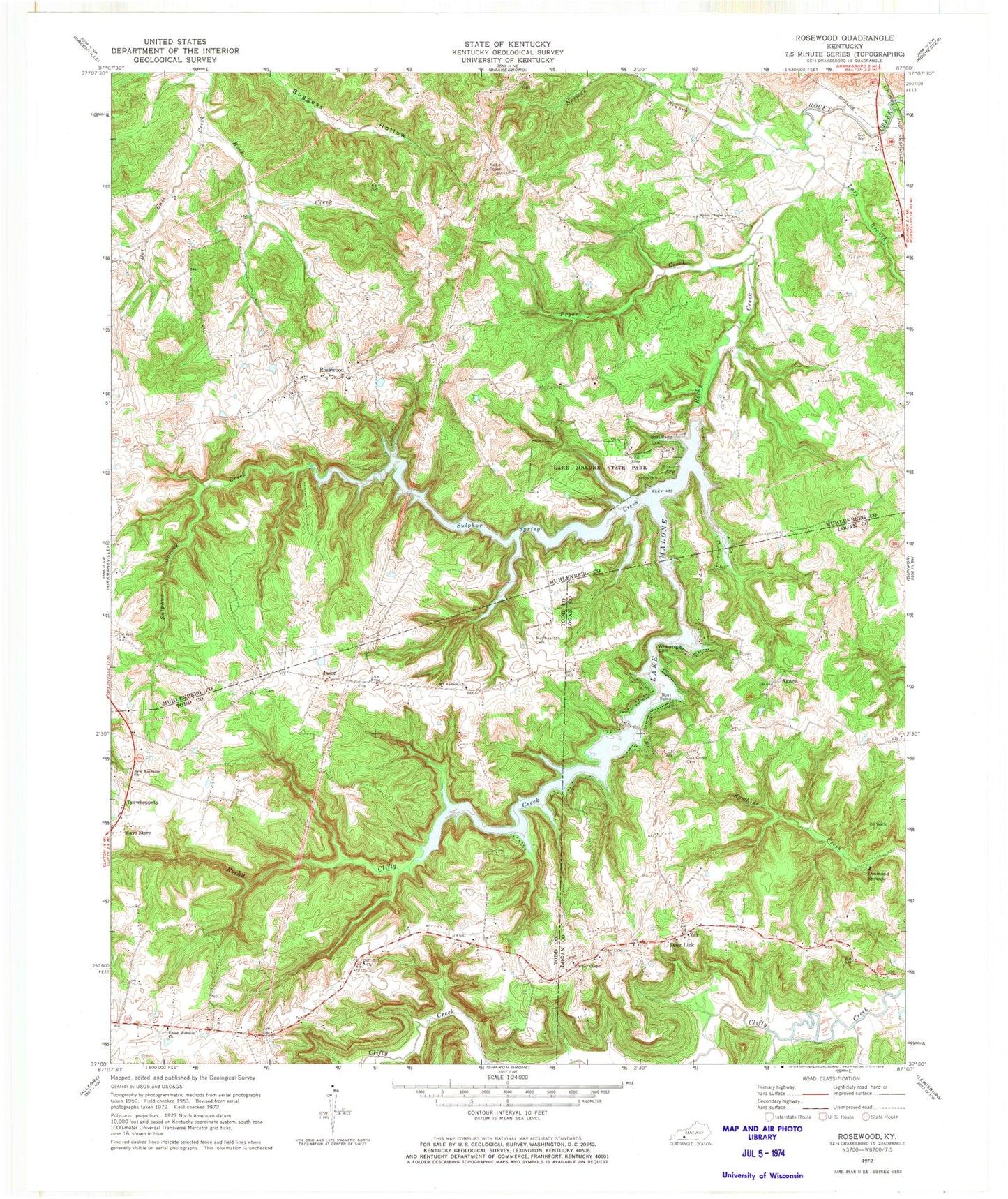 Classic USGS Rosewood Kentucky 7.5'x7.5' Topo Map Image