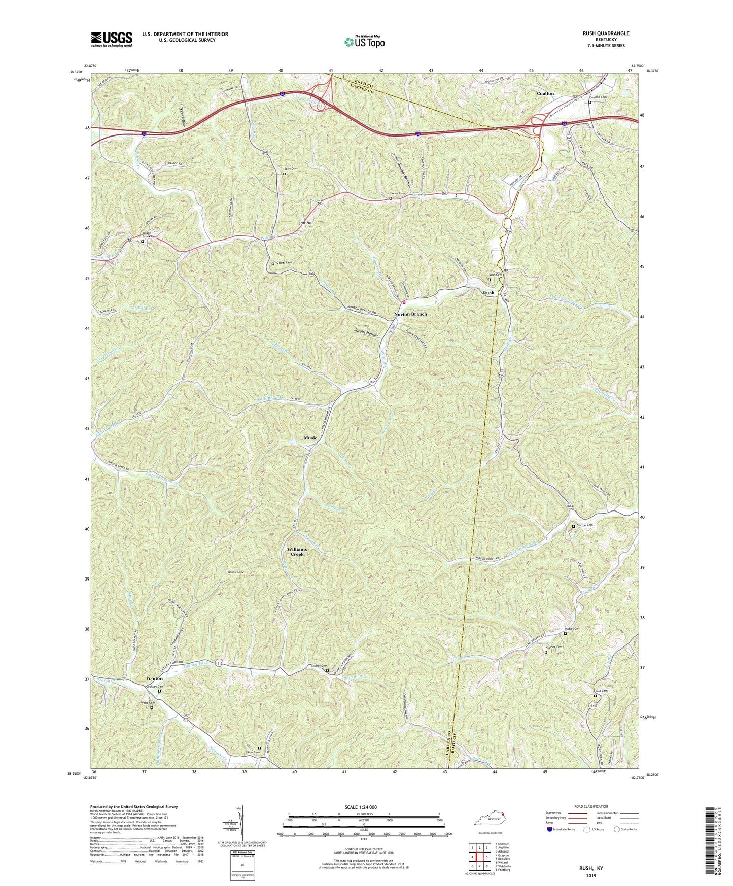 Rush Kentucky US Topo Map Image